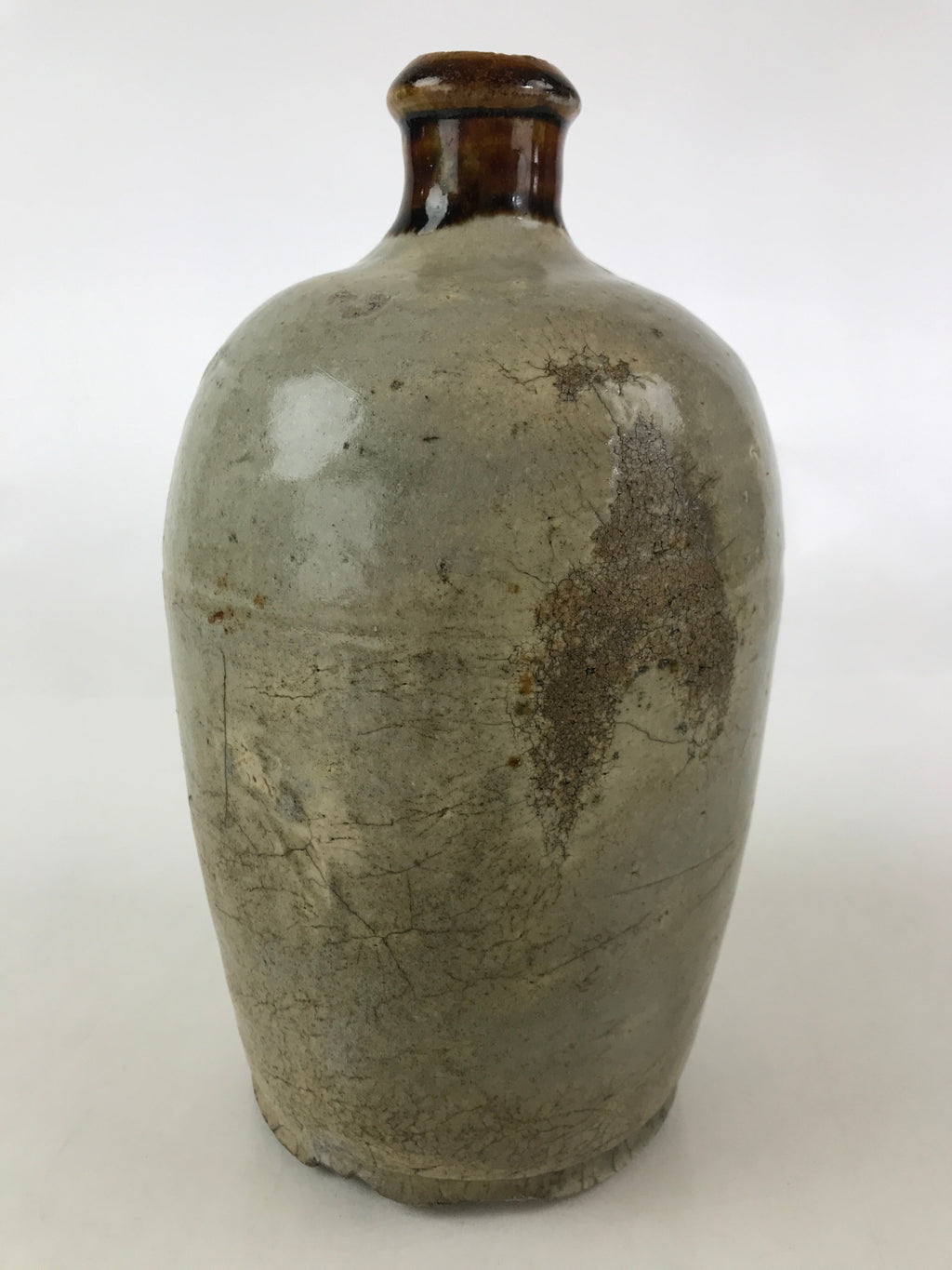 Japanese Ceramic Sake Bottle Kayoi-Tokkuri Vtg Pottery Brown And Gray TS496