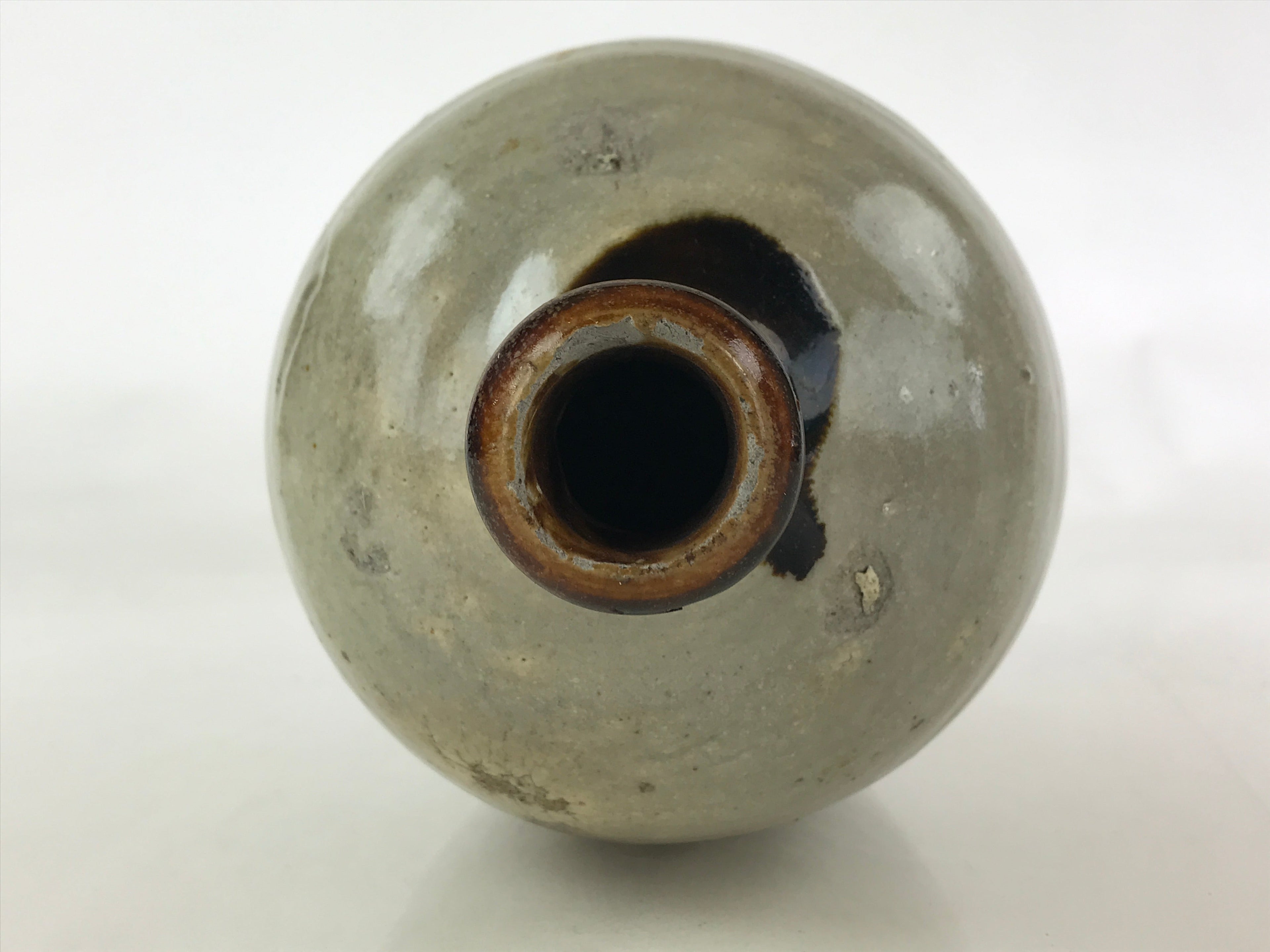Japanese Ceramic Sake Bottle Kayoi-Tokkuri Vtg Pottery Brown And Gray TS496