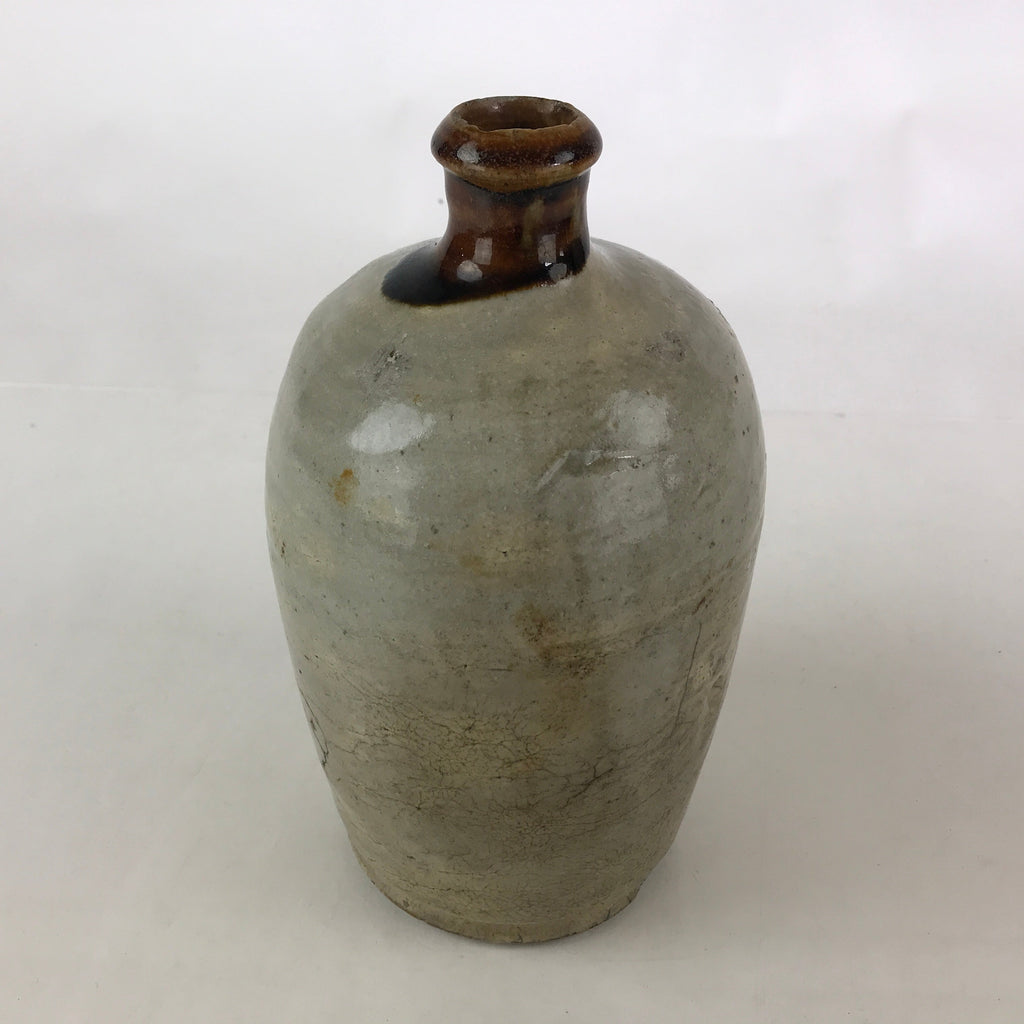 Japanese Ceramic Sake Bottle Kayoi-Tokkuri Vtg Pottery Brown And Gray TS496