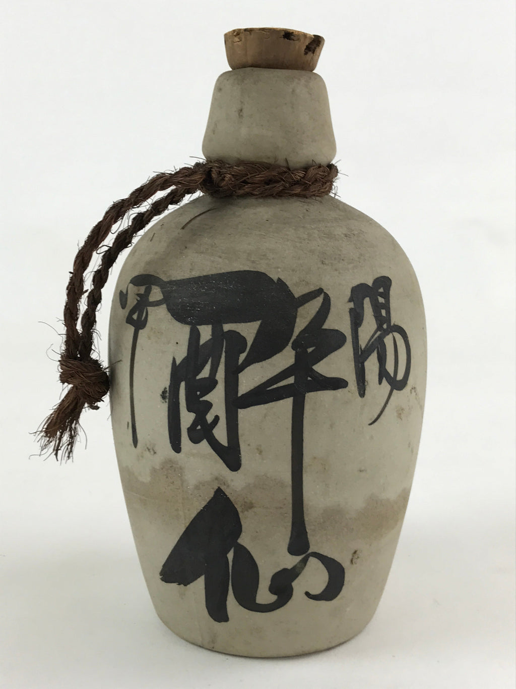 Japanese Ceramic Sake Bottle Kayoi-Tokkuri Vtg Pottery Unglazed Gray Suisen TS50