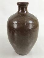 Japanese Ceramic Sake Bottle Kayoi-Tokkuri Vtg Simple Blank Dark Brown TS745