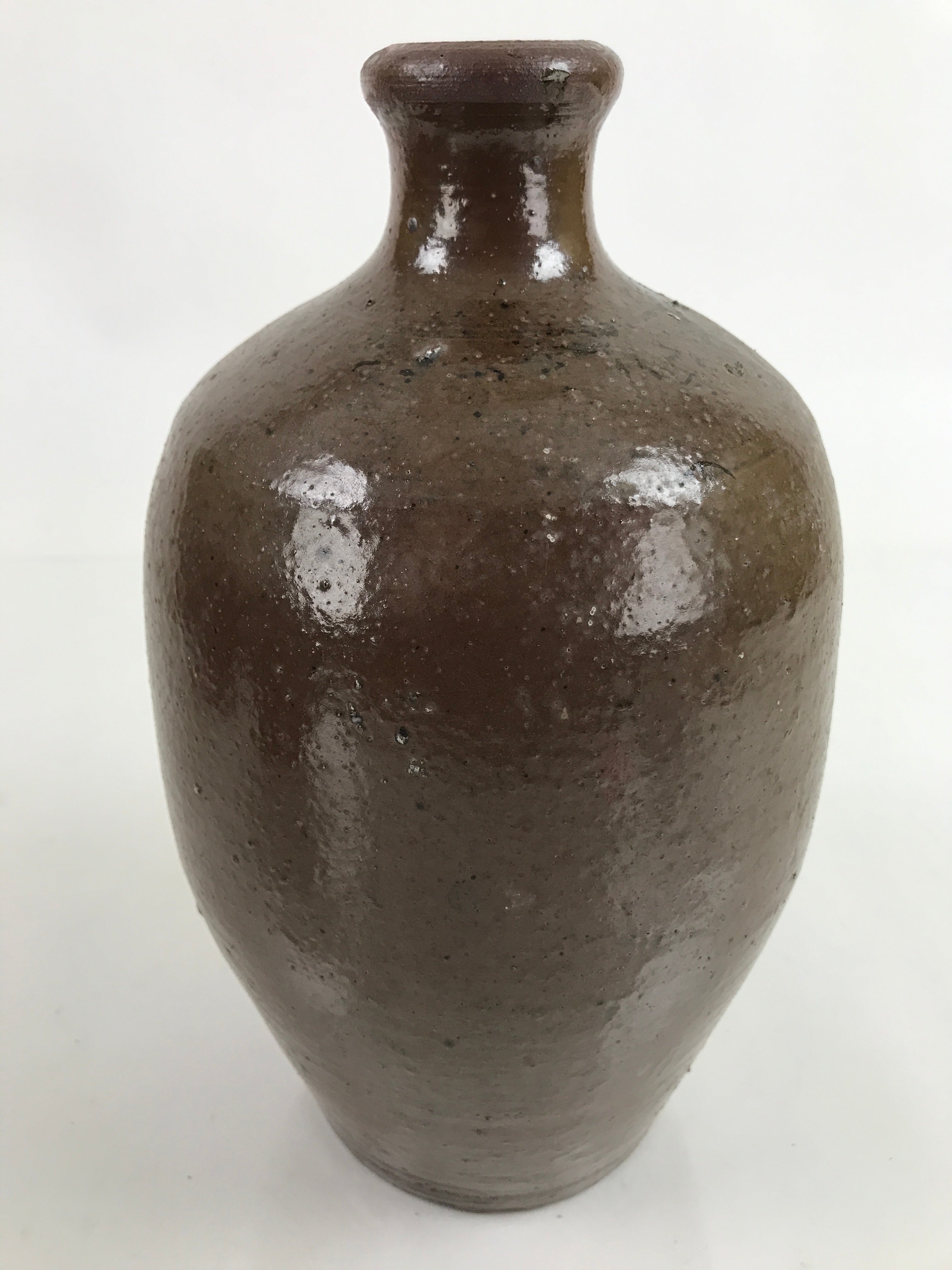Japanese Ceramic Sake Bottle Kayoi-Tokkuri Vtg Simple Blank Dark Brown TS745