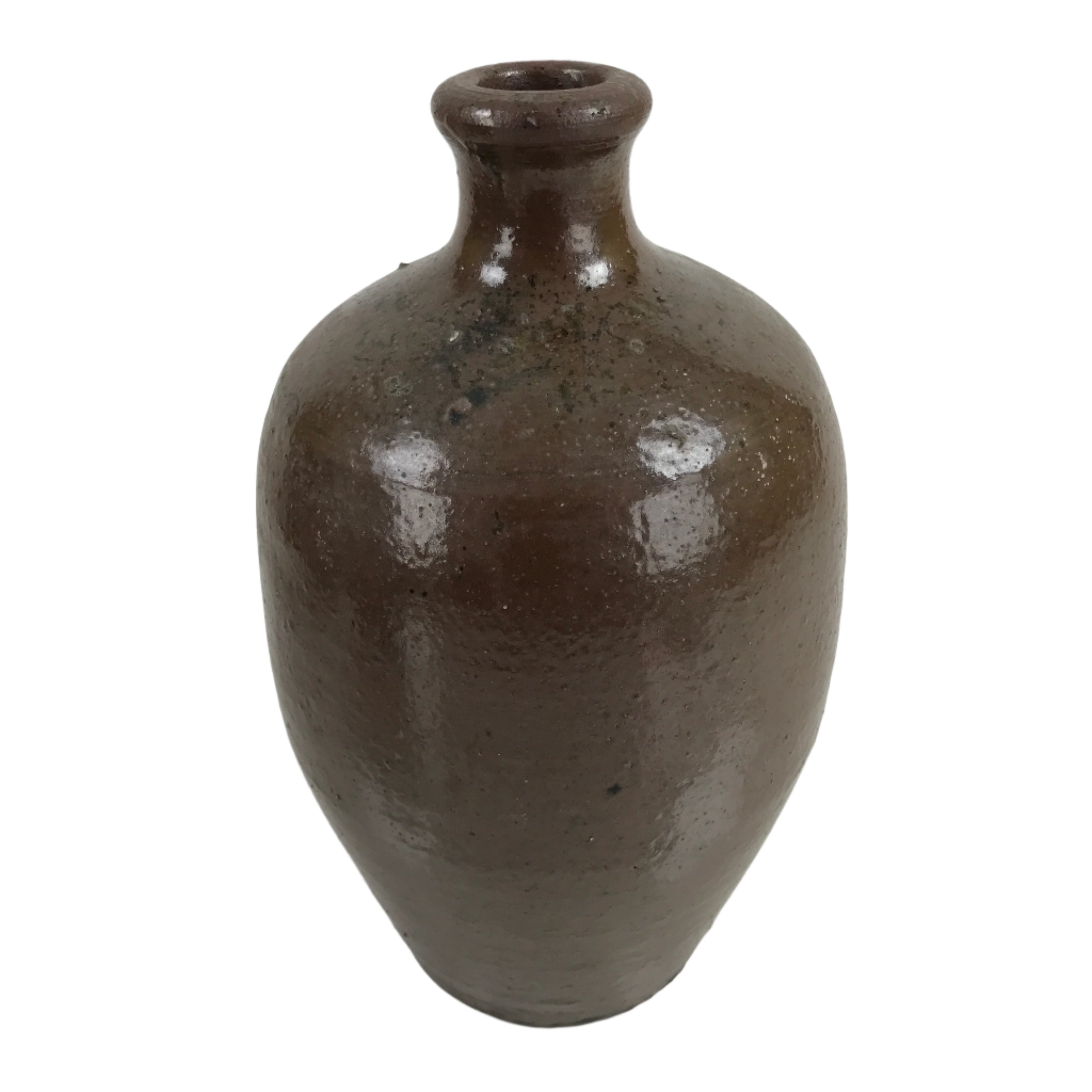 Japanese Ceramic Sake Bottle Kayoi-Tokkuri Vtg Simple Blank Dark Brown TS745