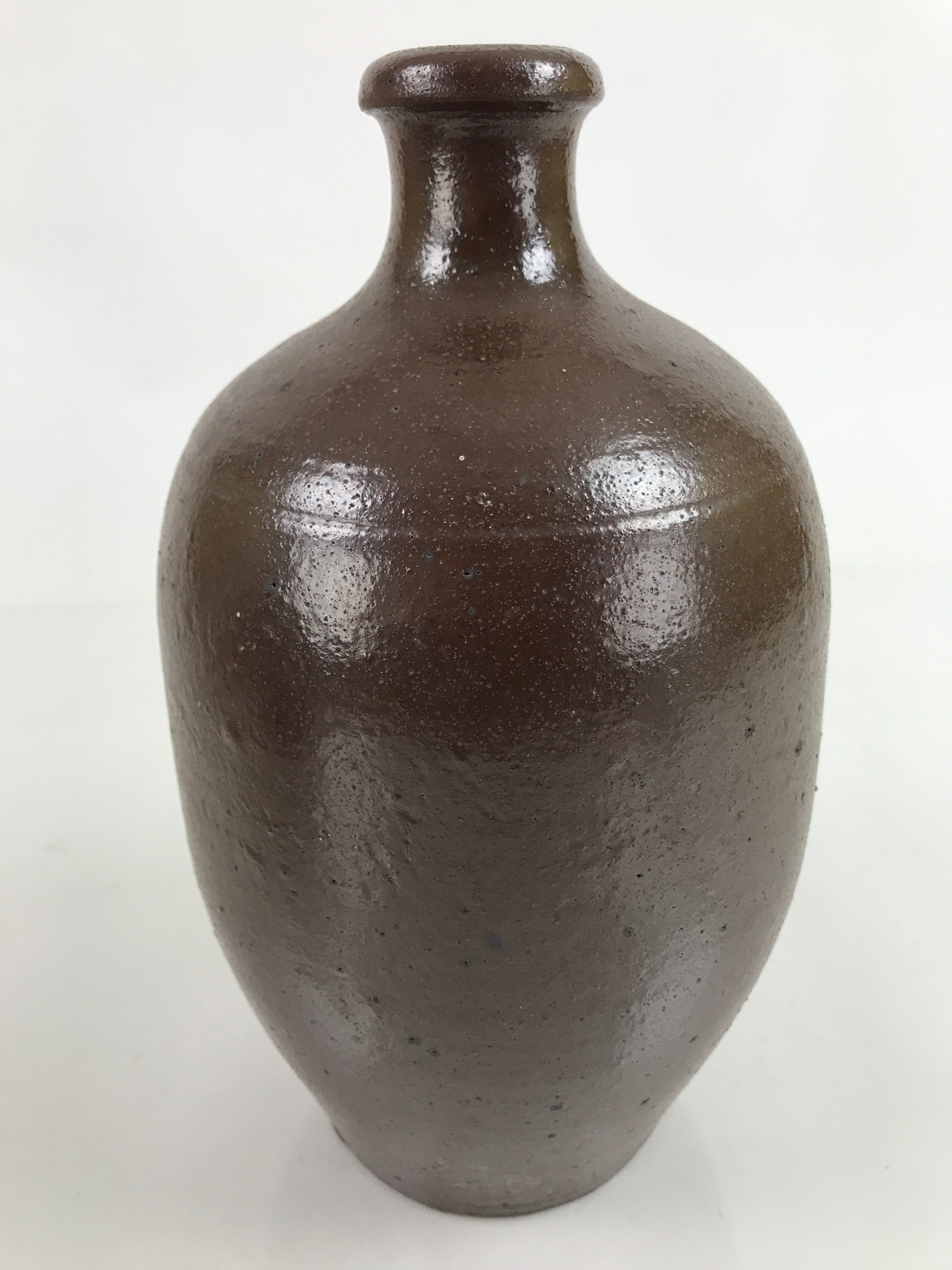 Japanese Ceramic Sake Bottle Kayoi-Tokkuri Vtg Simple Blank Dark Brown TS750