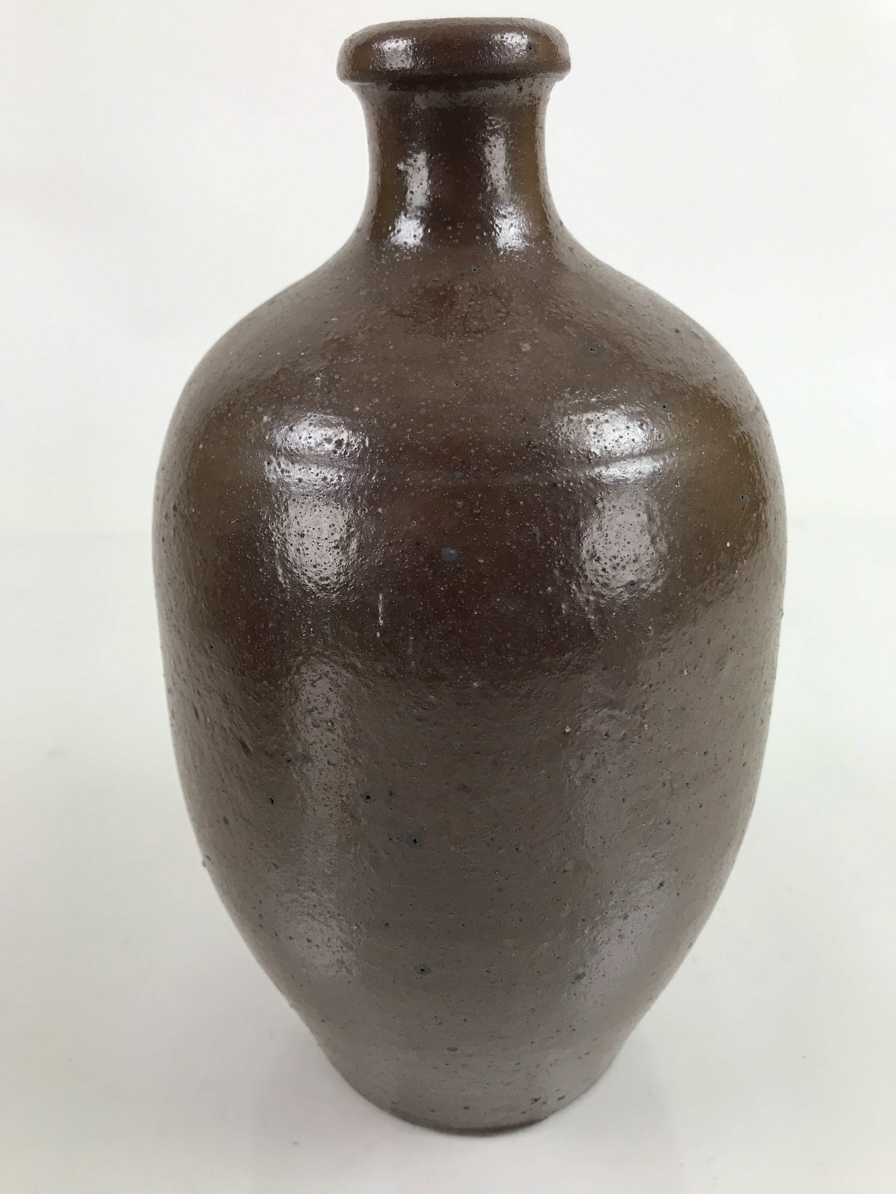 Japanese Ceramic Sake Bottle Kayoi-Tokkuri Vtg Simple Blank Dark Brown TS750