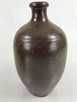 Japanese Ceramic Sake Bottle Kayoi-Tokkuri Vtg Simple Blank Dark Brown TS750