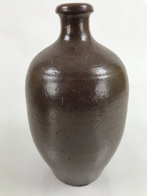 Japanese Ceramic Sake Bottle Kayoi-Tokkuri Vtg Simple Blank Dark Brown TS750