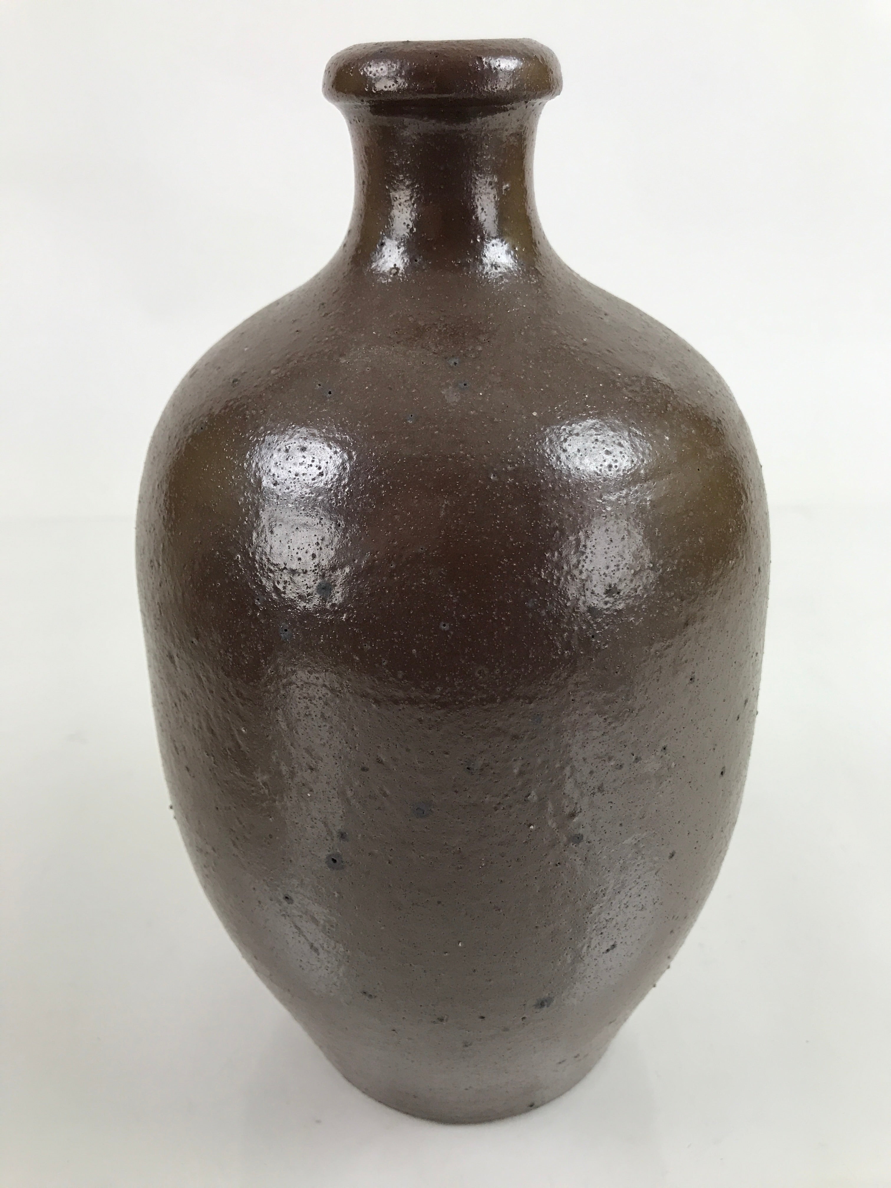 Japanese Ceramic Sake Bottle Kayoi-Tokkuri Vtg Simple Blank Dark Brown TS750