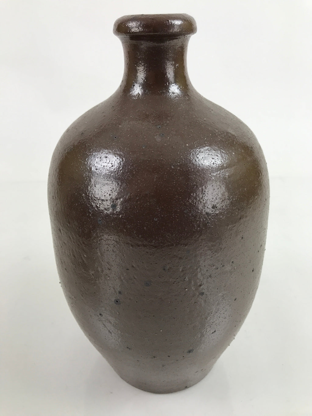 Japanese Ceramic Sake Bottle Kayoi-Tokkuri Vtg Simple Blank Dark Brown TS750