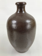 Japanese Ceramic Sake Bottle Kayoi-Tokkuri Vtg Simple Blank Dark Brown TS750
