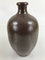 Japanese Ceramic Sake Bottle Kayoi-Tokkuri Vtg Simple Blank Dark Brown TS750