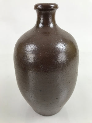 Japanese Ceramic Sake Bottle Kayoi-Tokkuri Vtg Simple Blank Dark Brown TS750