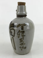 Japanese Ceramic Sake Bottle Kayoi-Tokkuri Vtg Small Gray Brown Kanji Cork TS741