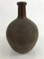 Japanese Ceramic Sake Bottle Kayoi-Tokkuri Vtg Small Simple Dark Brown TS743