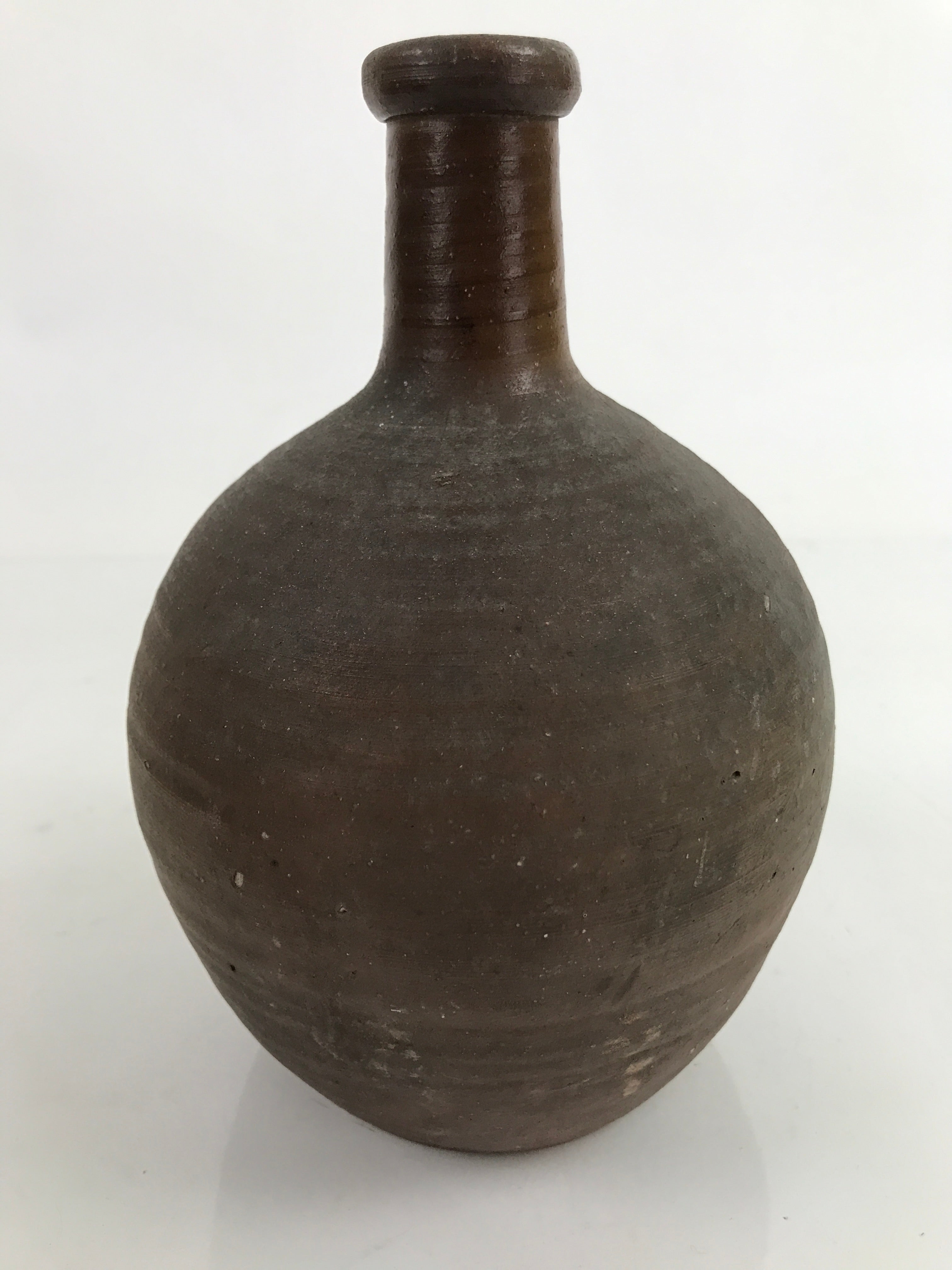 Japanese Ceramic Sake Bottle Kayoi-Tokkuri Vtg Small Simple Dark Brown TS743