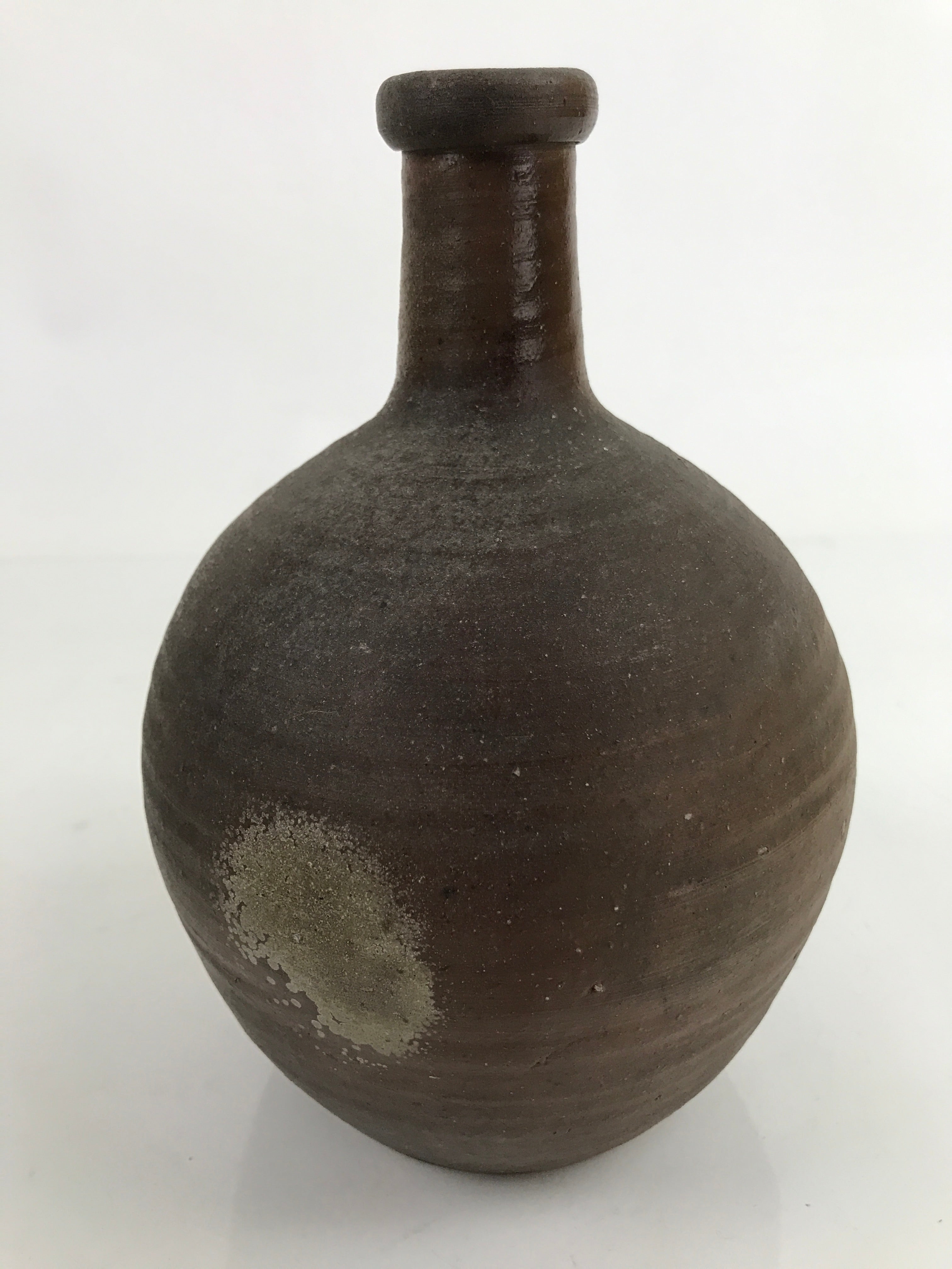 Japanese Ceramic Sake Bottle Kayoi-Tokkuri Vtg Small Simple Dark Brown TS743