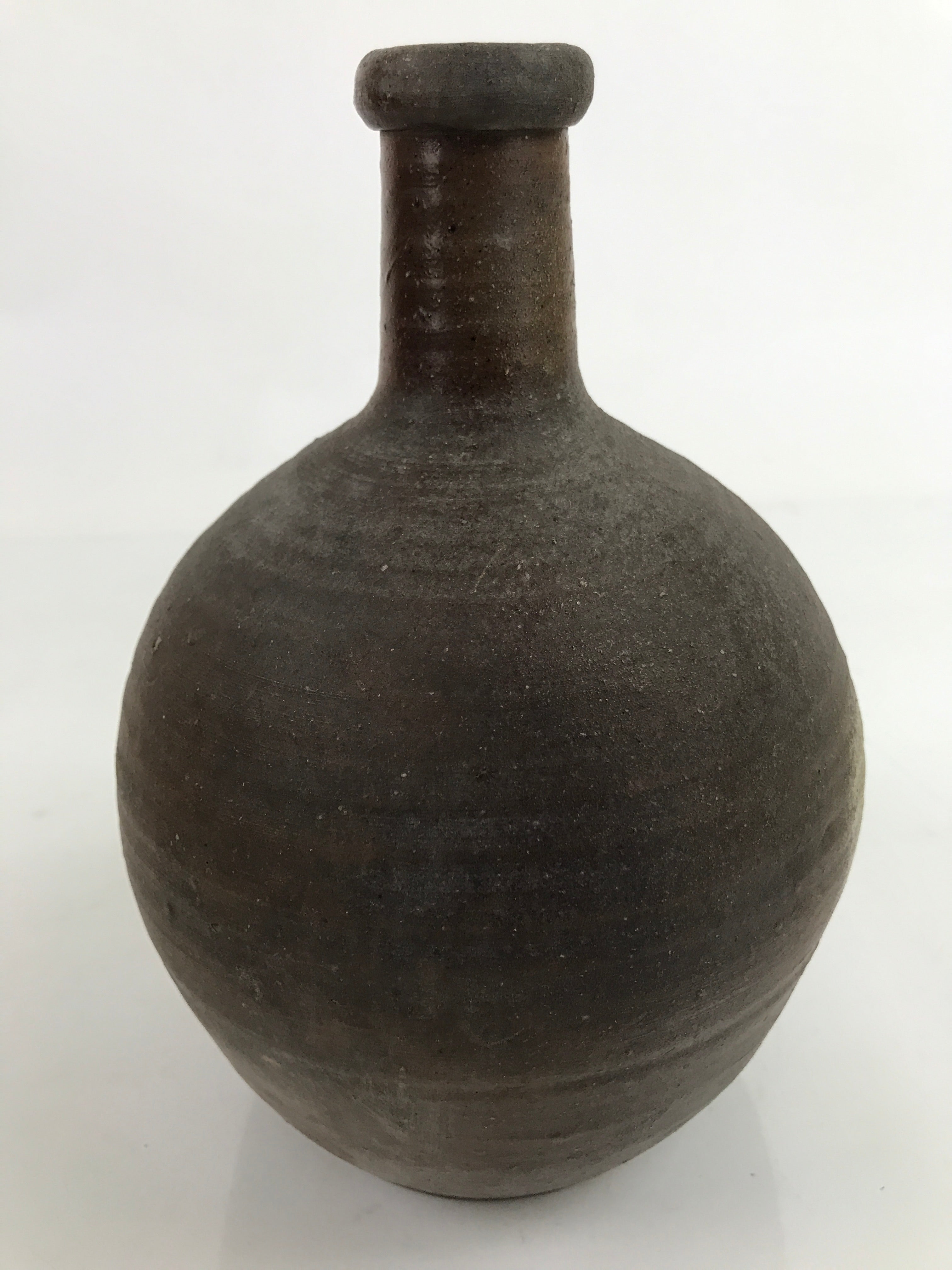 Japanese Ceramic Sake Bottle Kayoi-Tokkuri Vtg Small Simple Dark Brown TS743