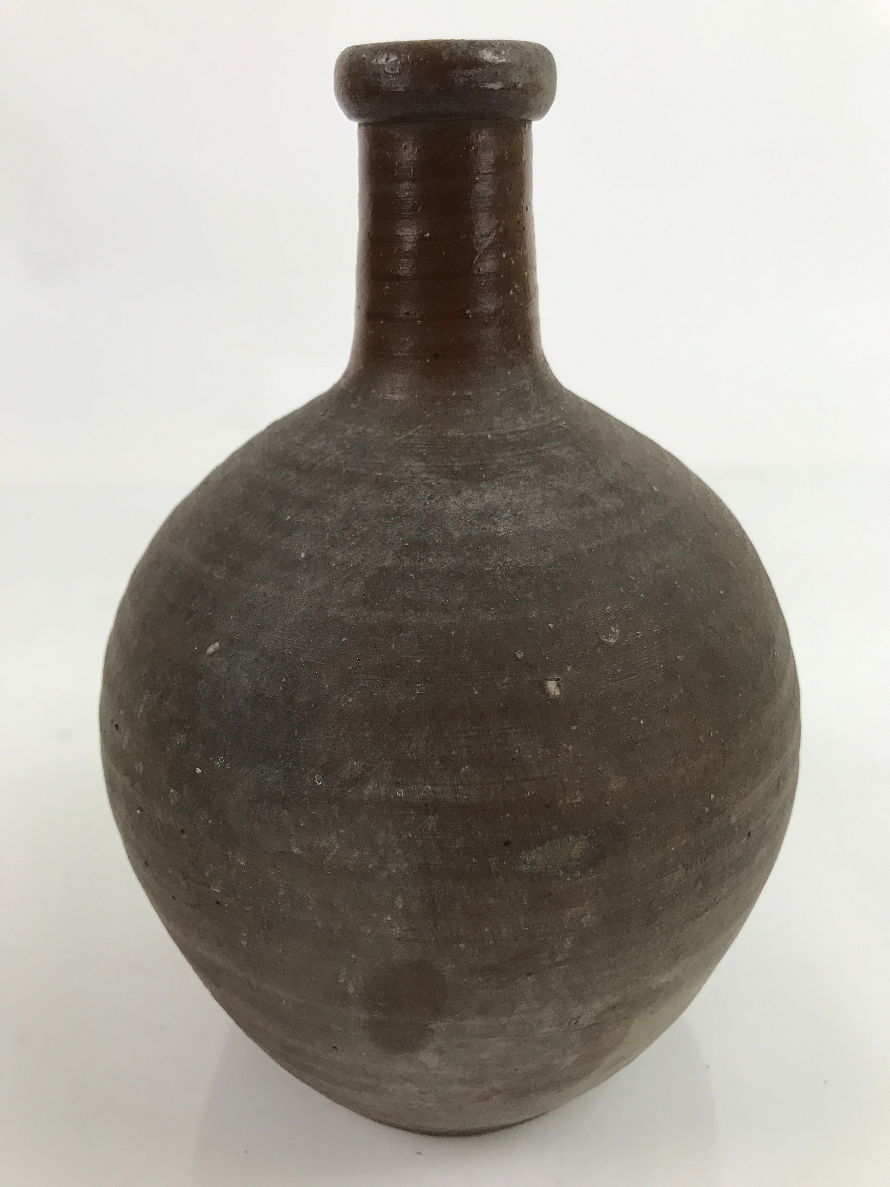 Japanese Ceramic Sake Bottle Kayoi-Tokkuri Vtg Small Simple Dark Brown TS743
