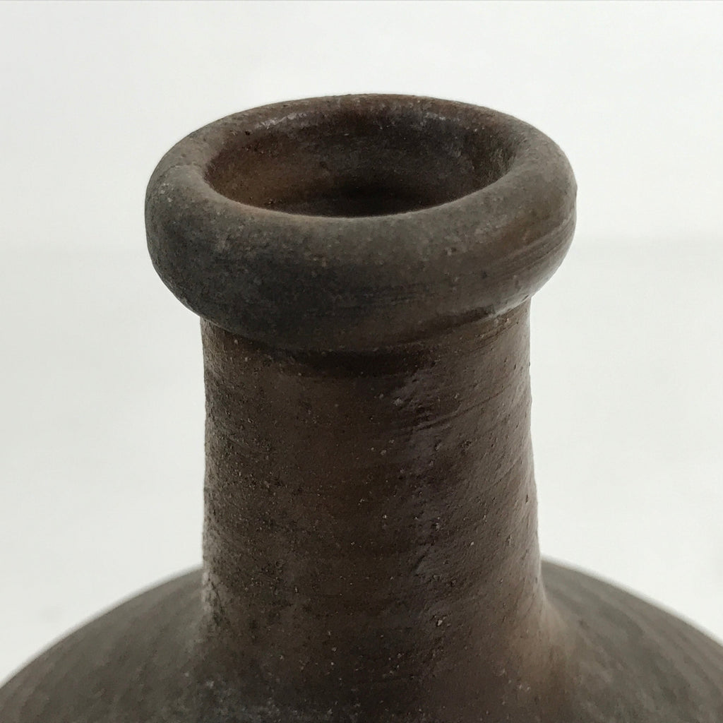 Japanese Ceramic Sake Bottle Kayoi-Tokkuri Vtg Small Simple Dark Brown TS743