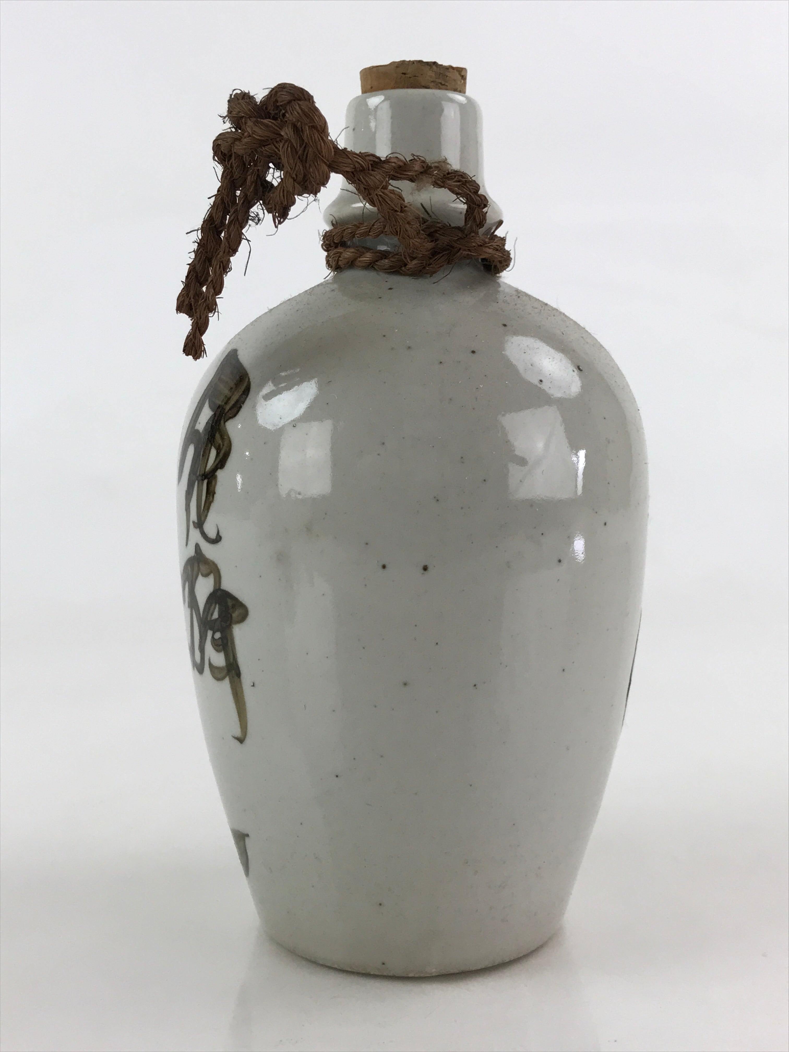 Japanese Ceramic Sake Bottle Sake Cup Set Tokkuri Hand-Written Vtg Kanji TS511