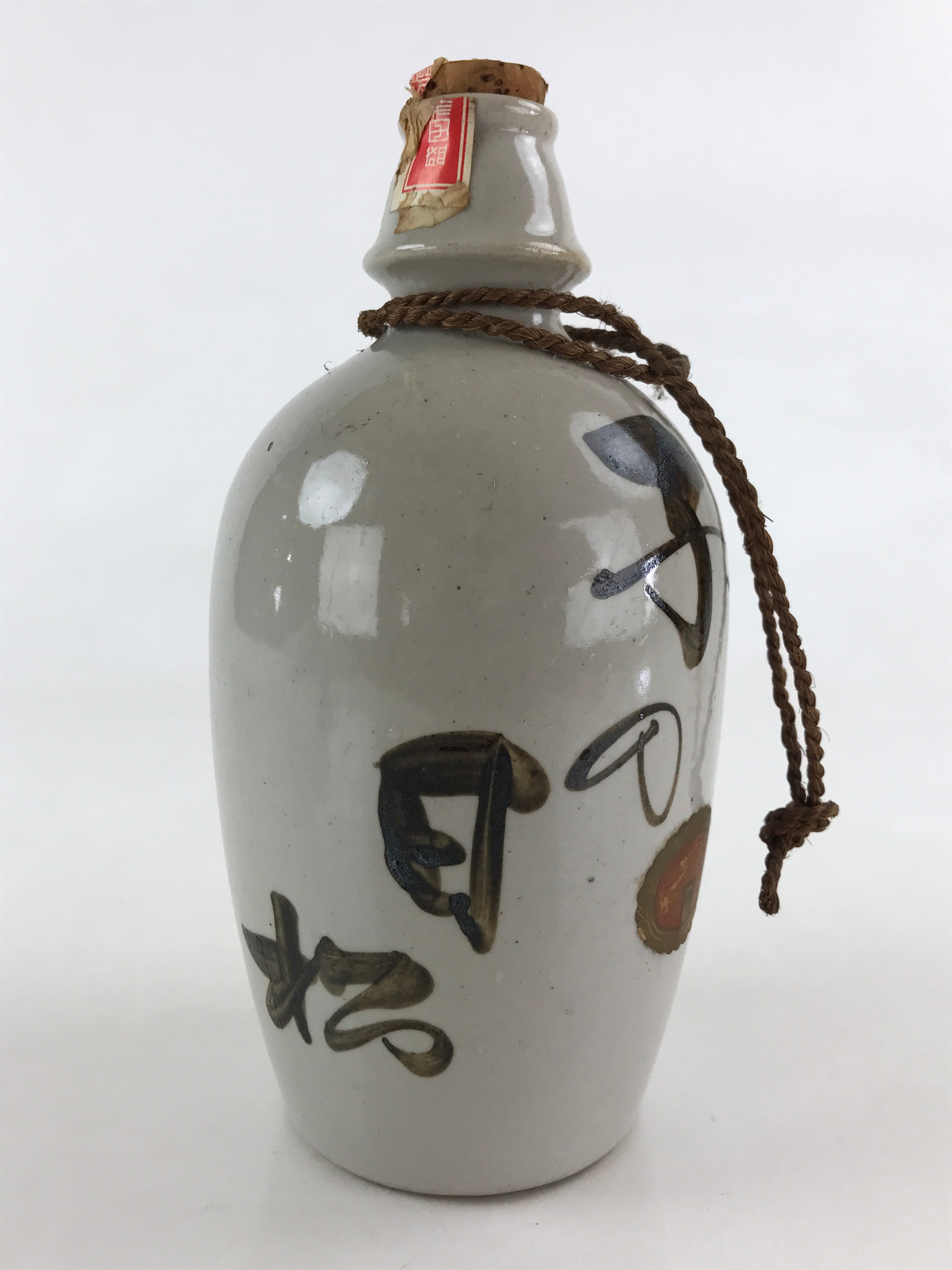Japanese Ceramic Sake Bottle Sake Cup Set Tokkuri Hand-Written Vtg Kanji TS513