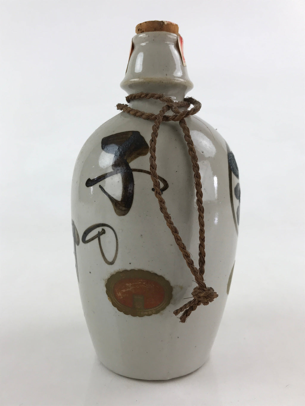 Japanese Ceramic Sake Bottle Sake Cup Set Tokkuri Hand-Written Vtg Kanji TS513
