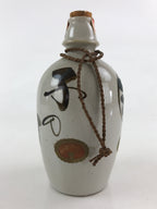 Japanese Ceramic Sake Bottle Sake Cup Set Tokkuri Hand-Written Vtg Kanji TS513