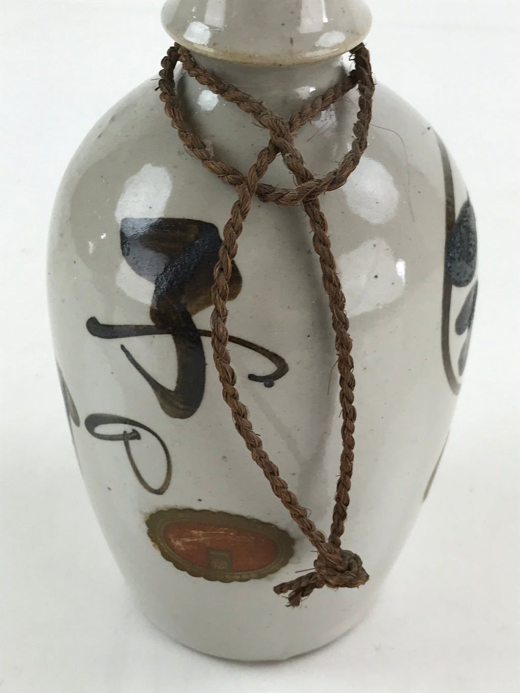 Japanese Ceramic Sake Bottle Sake Cup Set Tokkuri Hand-Written Vtg Kanji TS513
