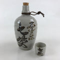Japanese Ceramic Sake Bottle Sake Cup Set Tokkuri Hand-Written Vtg Kanji TS515