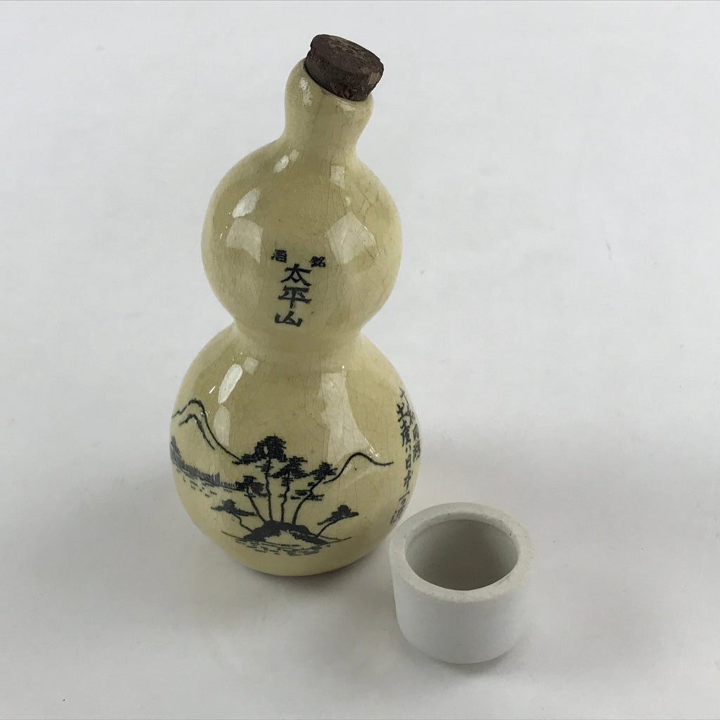 Japanese Ceramic Sake Bottle Sake Cup Tokkuri Sakebin Kanji Gourd Towadako TS542