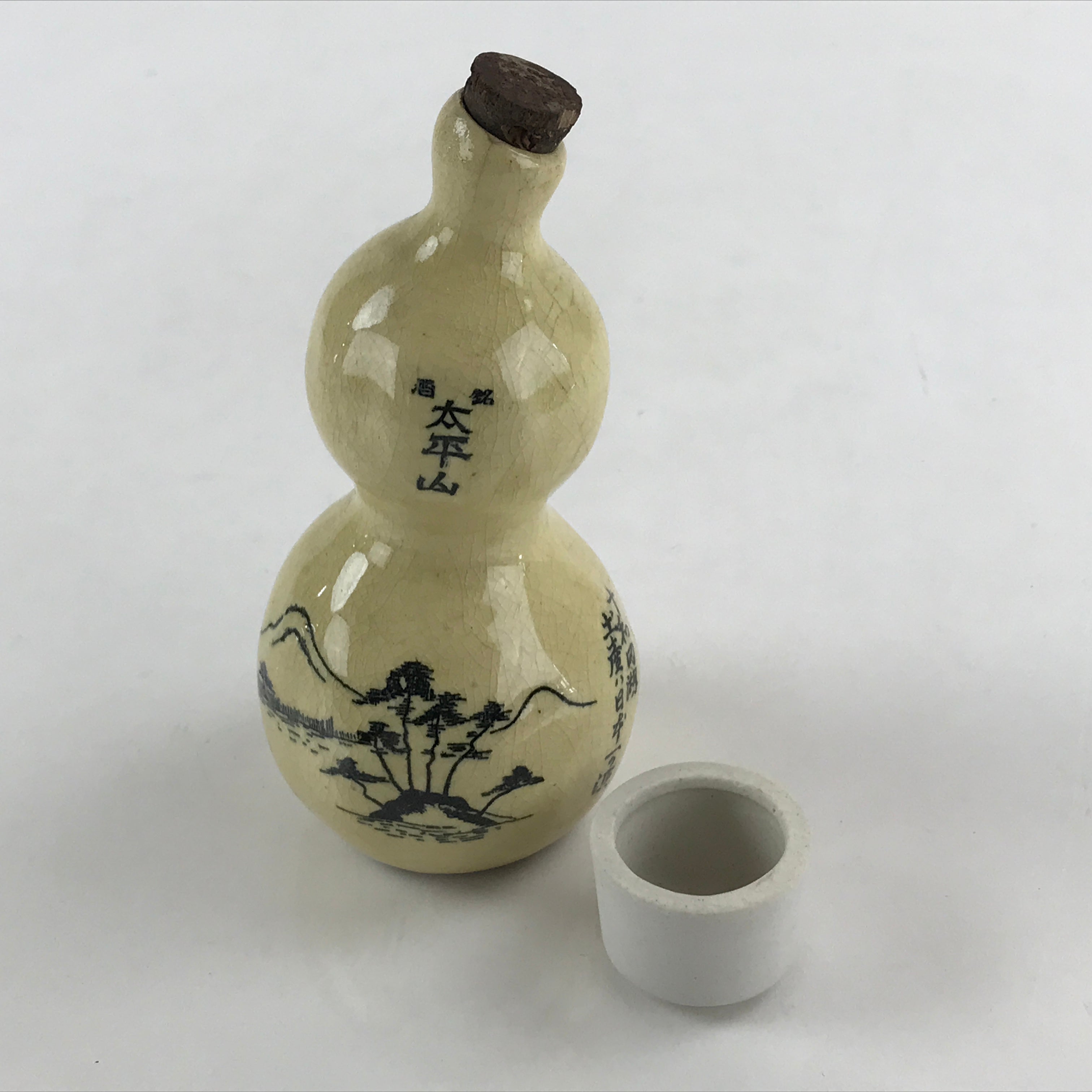 Japanese Ceramic Sake Bottle Sake Cup Tokkuri Sakebin Kanji Gourd Towadako TS542