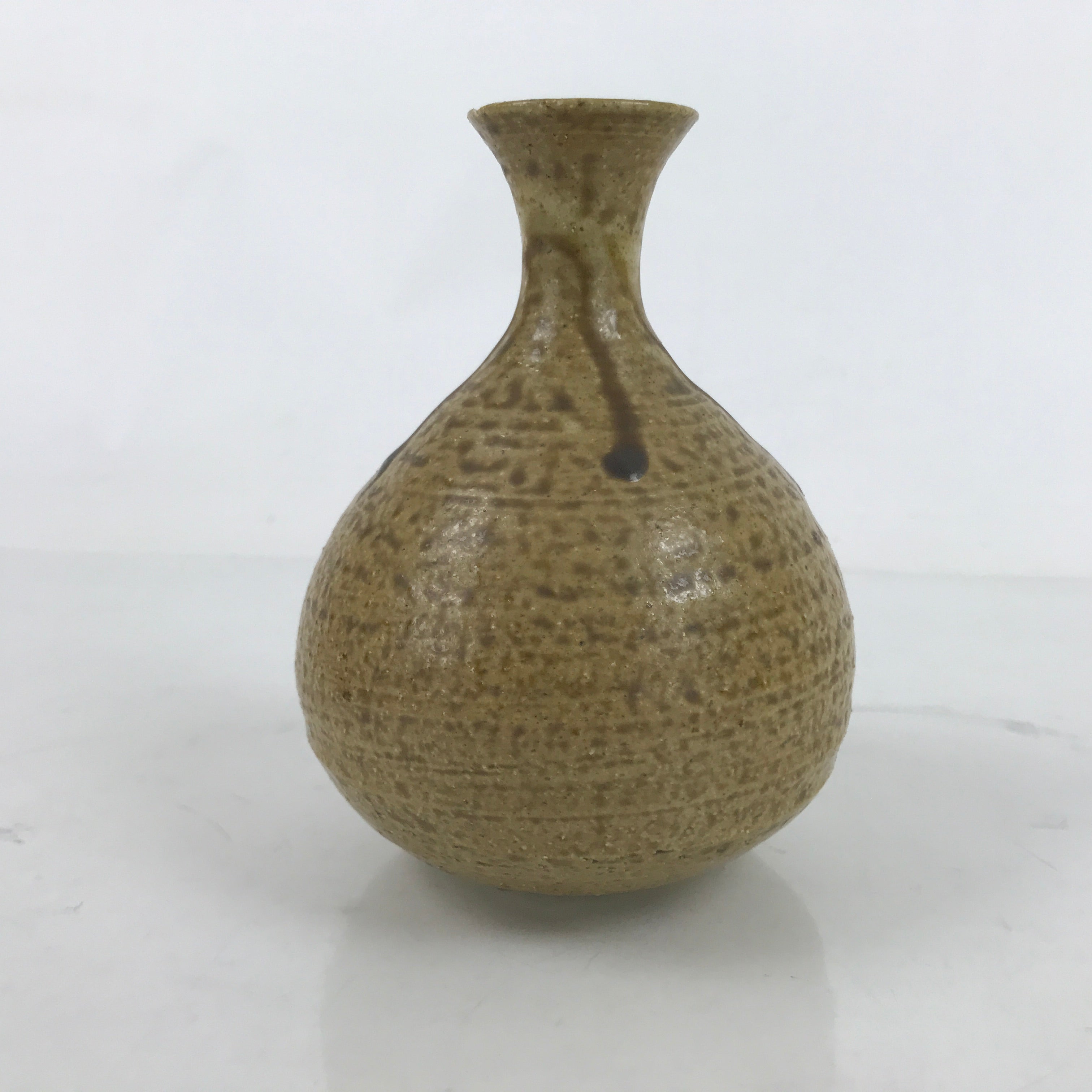 Japanese Ceramic Sake Bottle Tokkuri Drips Matte Brown Yellow Pottery TS769