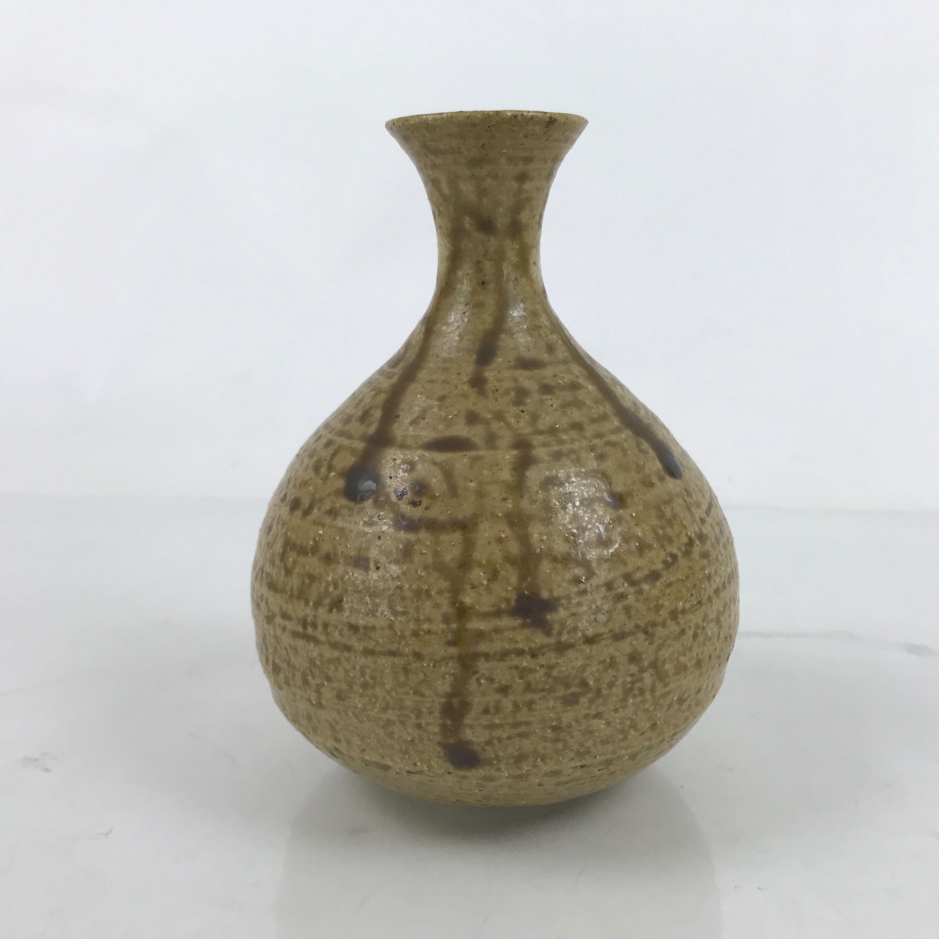 Japanese Ceramic Sake Bottle Tokkuri Drips Matte Brown Yellow Pottery TS769