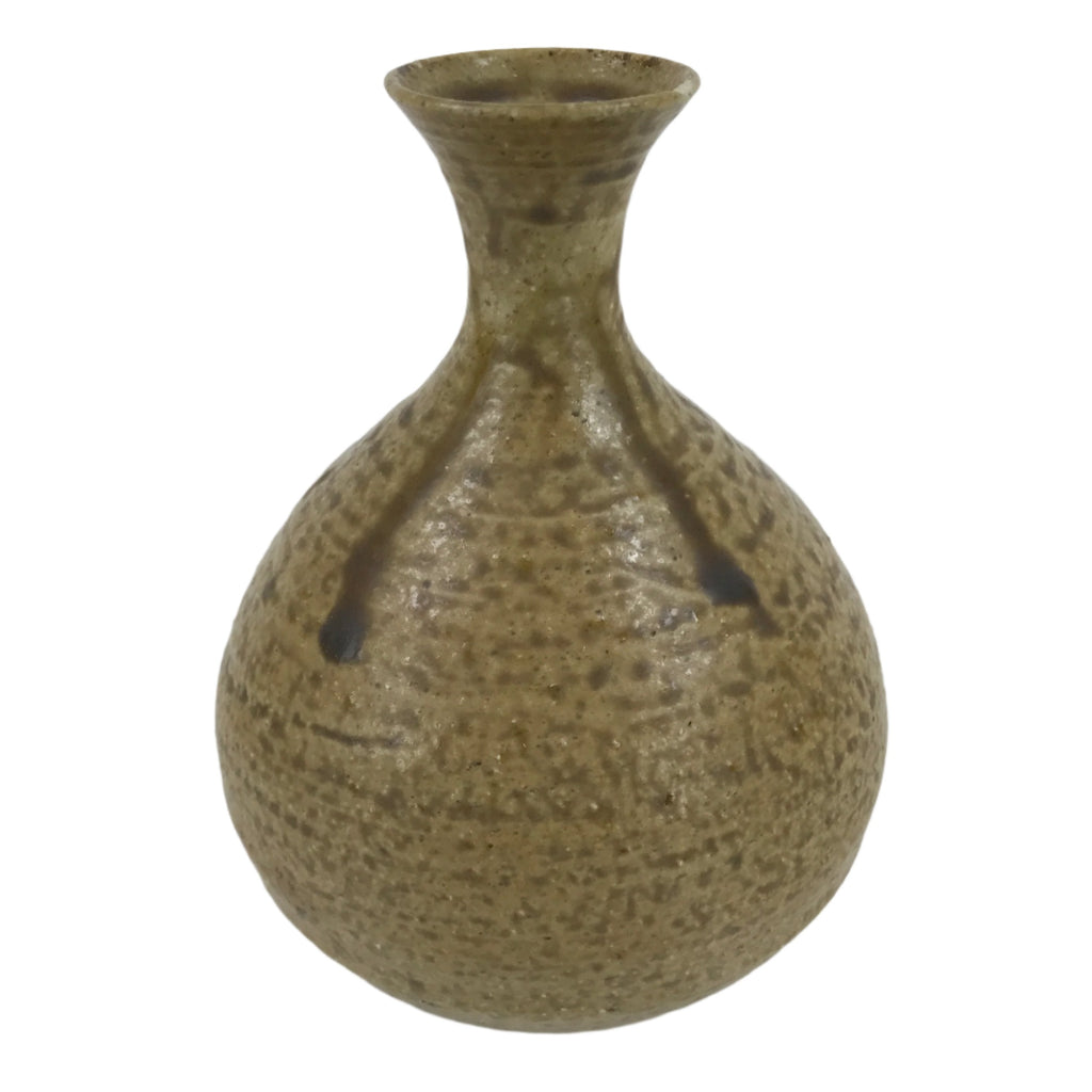 Japanese Ceramic Sake Bottle Tokkuri Drips Matte Brown Yellow Pottery TS769