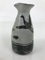 Japanese Ceramic Sake Bottle Tokkuri Gray Flying Crane Cloud Wavy Shade TS798