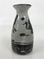 Japanese Ceramic Sake Bottle Tokkuri Gray Flying Crane Cloud Wavy Shade TS798