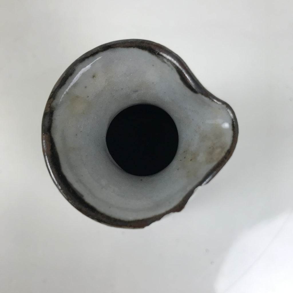 Japanese Ceramic Sake Bottle Tokkuri Gray Flying Crane Cloud Wavy Shade TS798