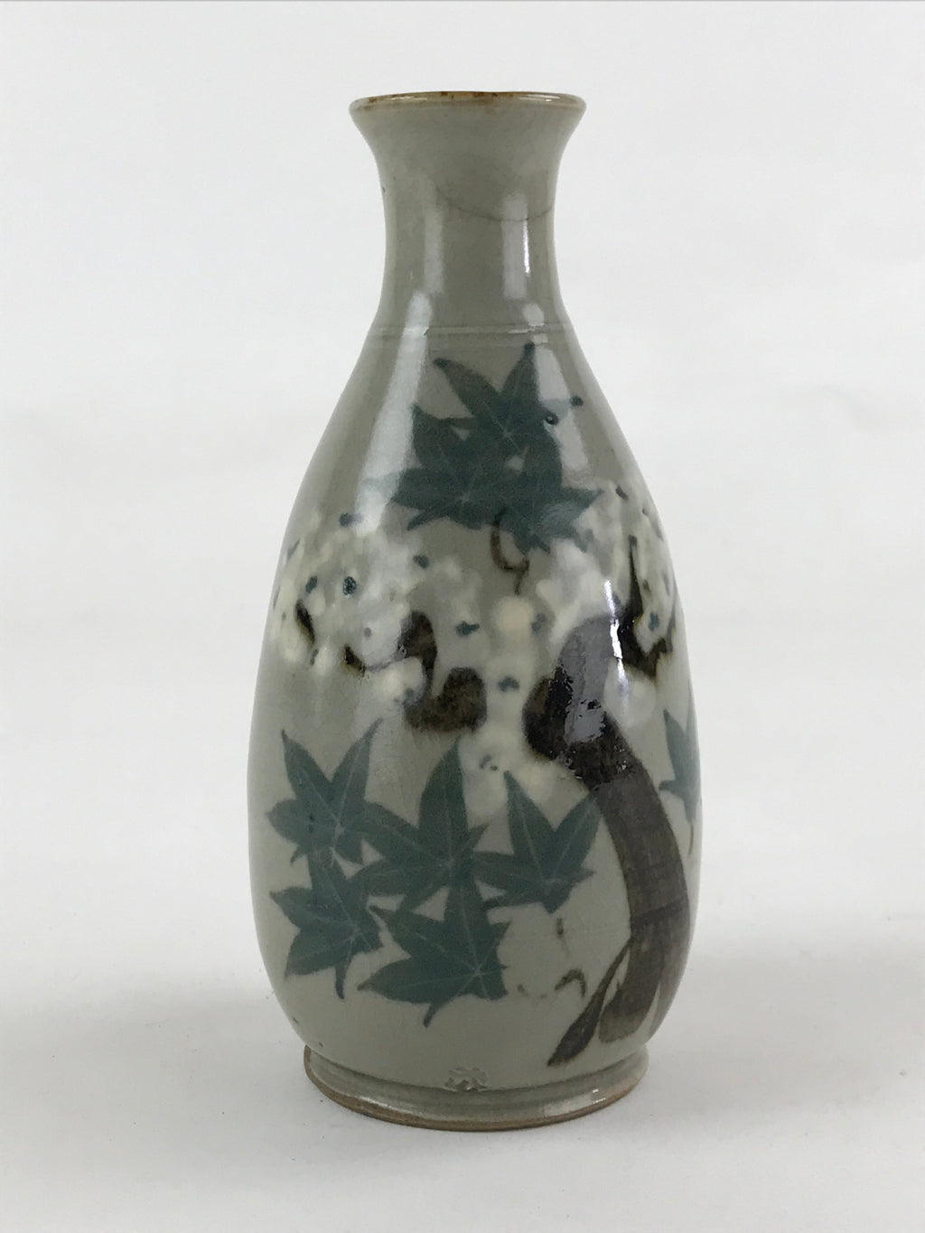 Japanese Ceramic Sake Bottle Tokkuri Gray Glaze Japanese Maple Tree Vase TS502