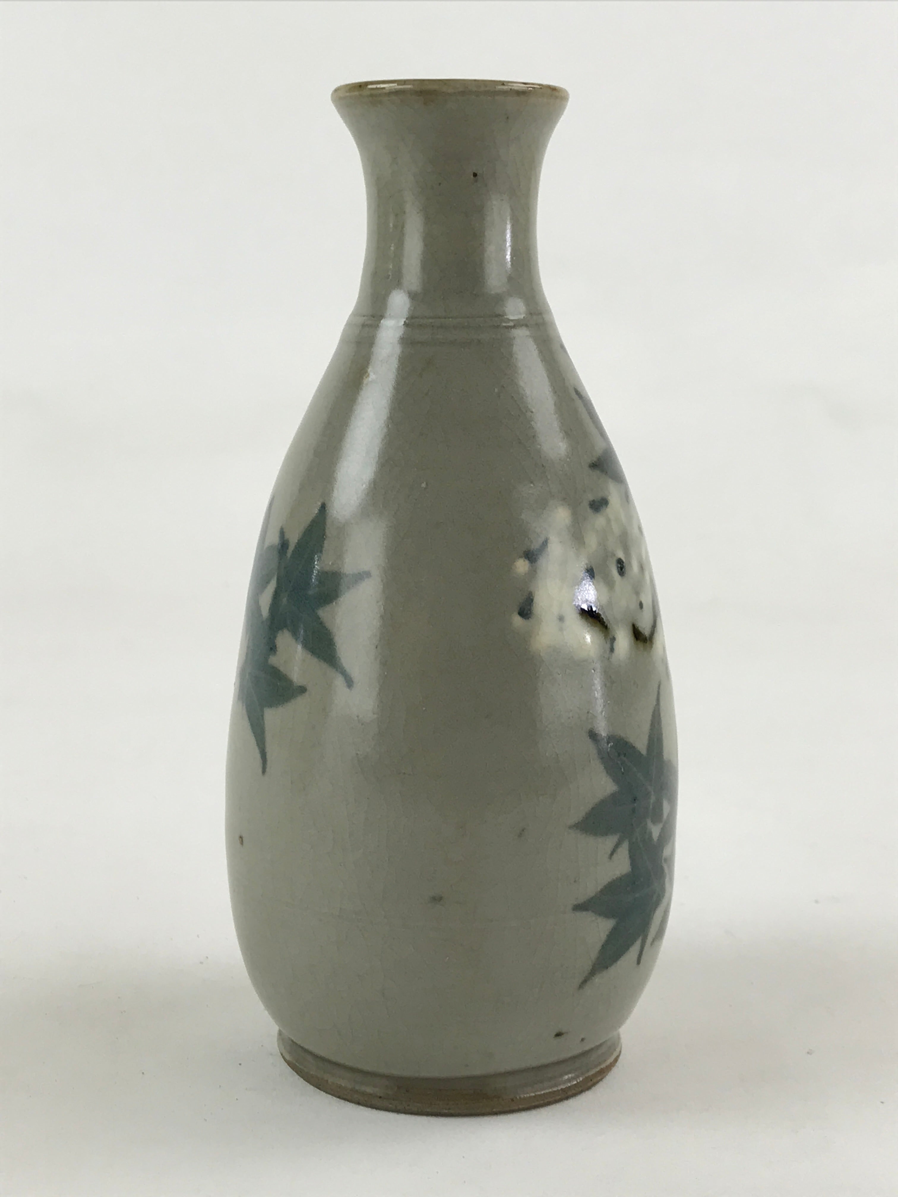 Japanese Ceramic Sake Bottle Tokkuri Gray Glaze Japanese Maple Tree Vase TS502