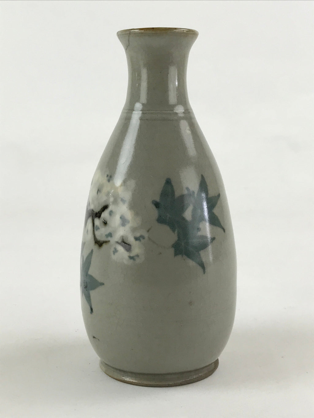 Japanese Ceramic Sake Bottle Tokkuri Gray Glaze Japanese Maple Tree Vase TS502