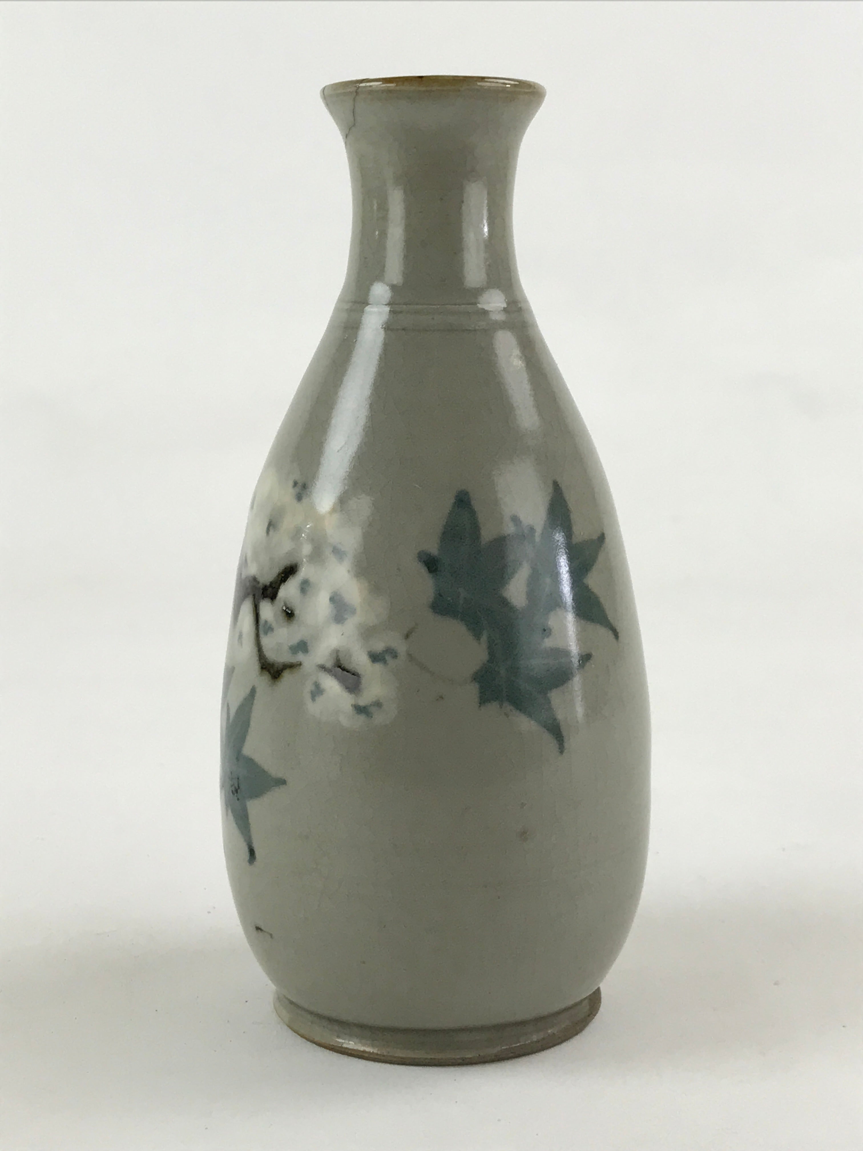 Japanese Ceramic Sake Bottle Tokkuri Gray Glaze Japanese Maple Tree Vase TS502