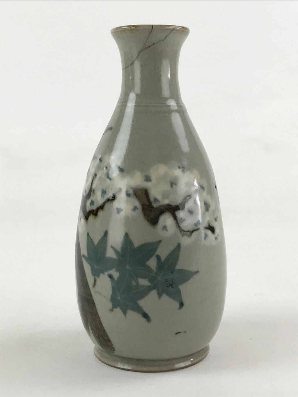 Japanese Ceramic Sake Bottle Tokkuri Gray Glaze Japanese Maple Tree Vase TS502
