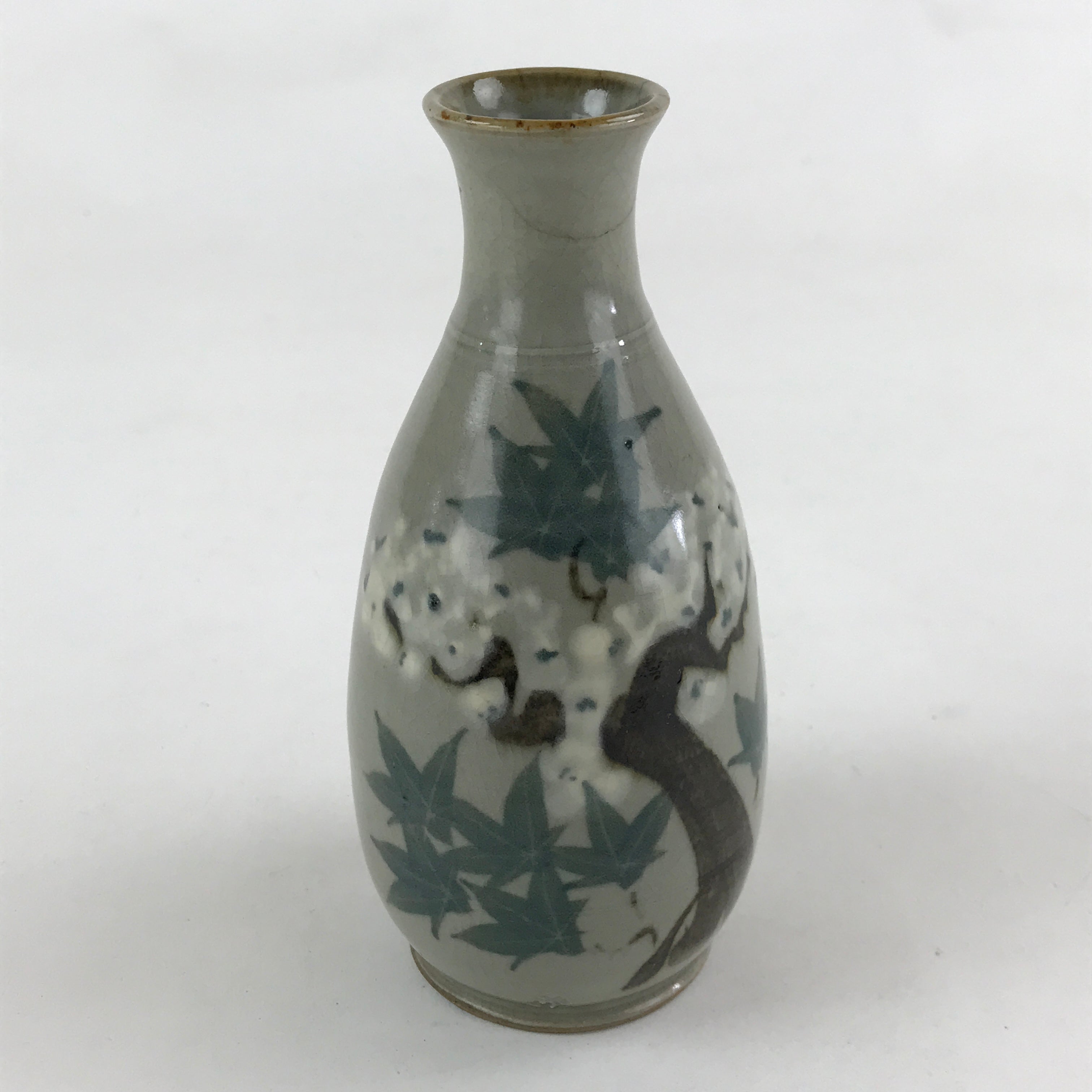 Japanese Ceramic Sake Bottle Tokkuri Gray Glaze Japanese Maple Tree Vase TS502
