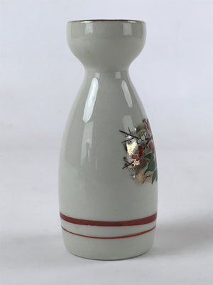 Japanese Ceramic Sake Bottle Tokkuri Ichigo Vtg Flower Cracked Glaze TS568