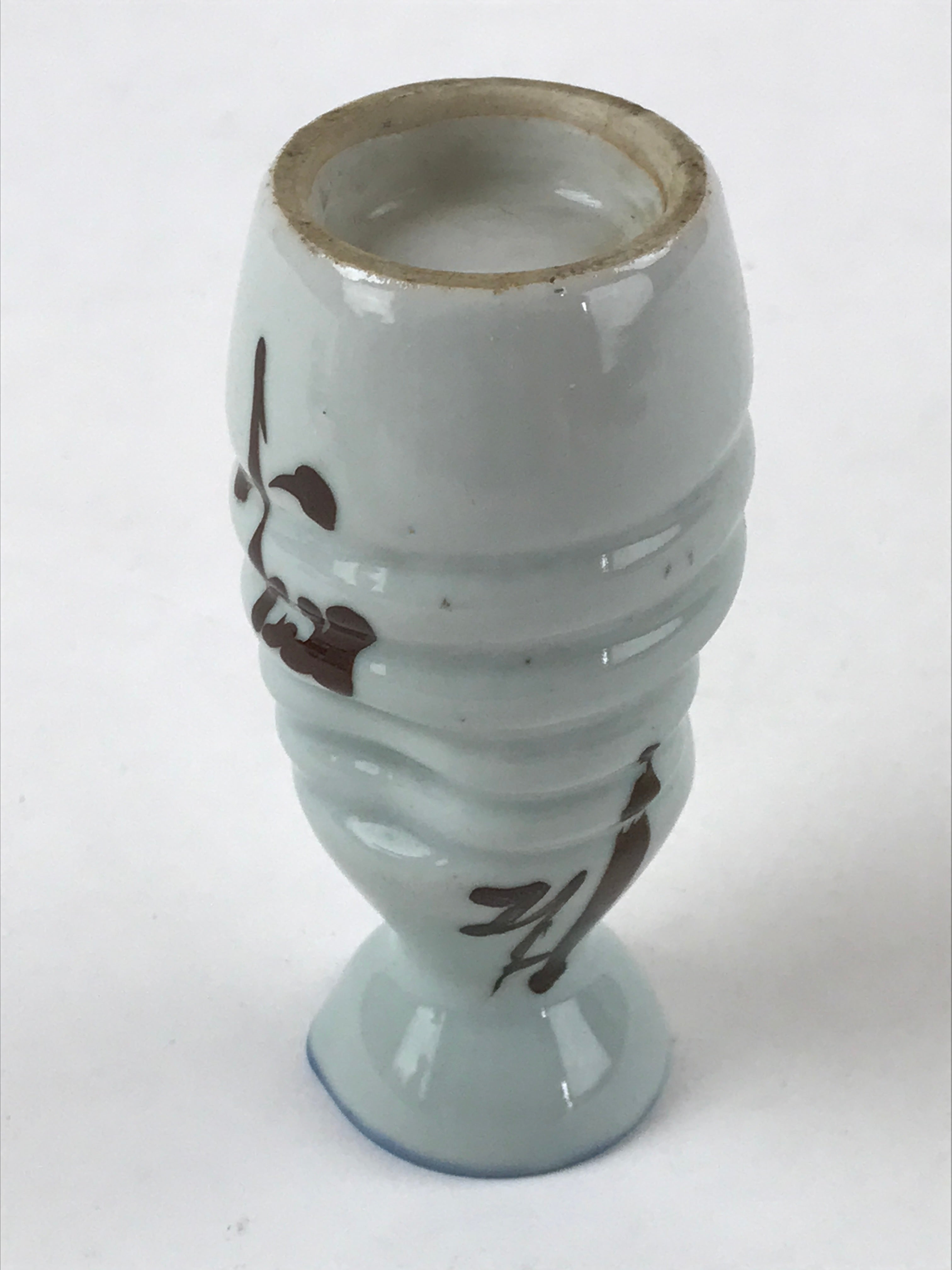 Japanese Ceramic Sake Bottle Tokkuri Ichigo Vtg Gray Brown Ideograms TS569