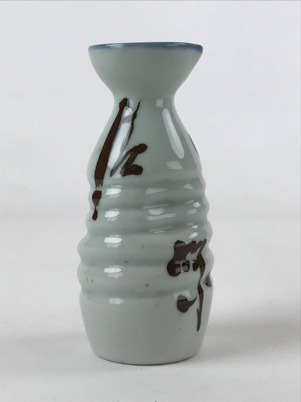 Japanese Ceramic Sake Bottle Tokkuri Ichigo Vtg Gray Brown Ideograms TS569