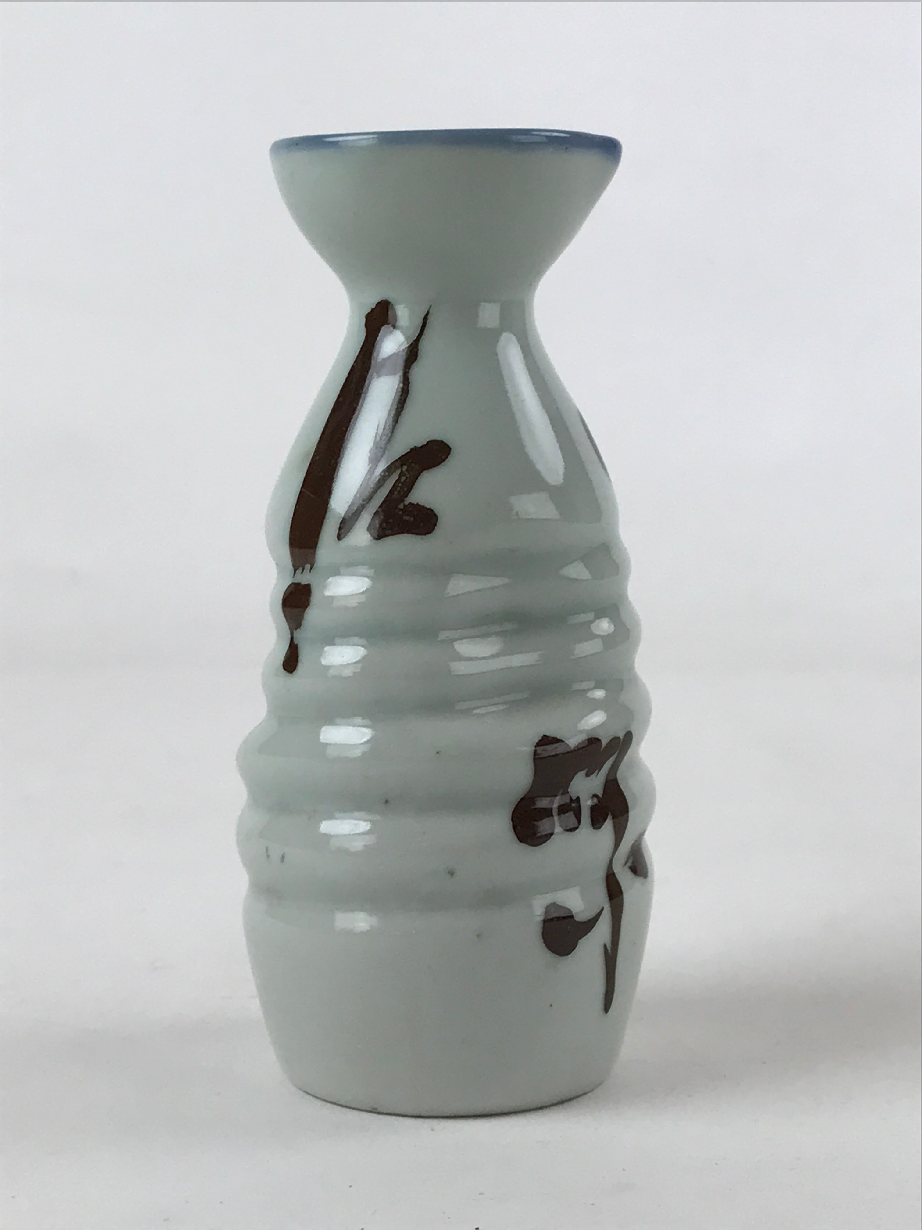 Japanese Ceramic Sake Bottle Tokkuri Ichigo Vtg Gray Brown Ideograms TS569