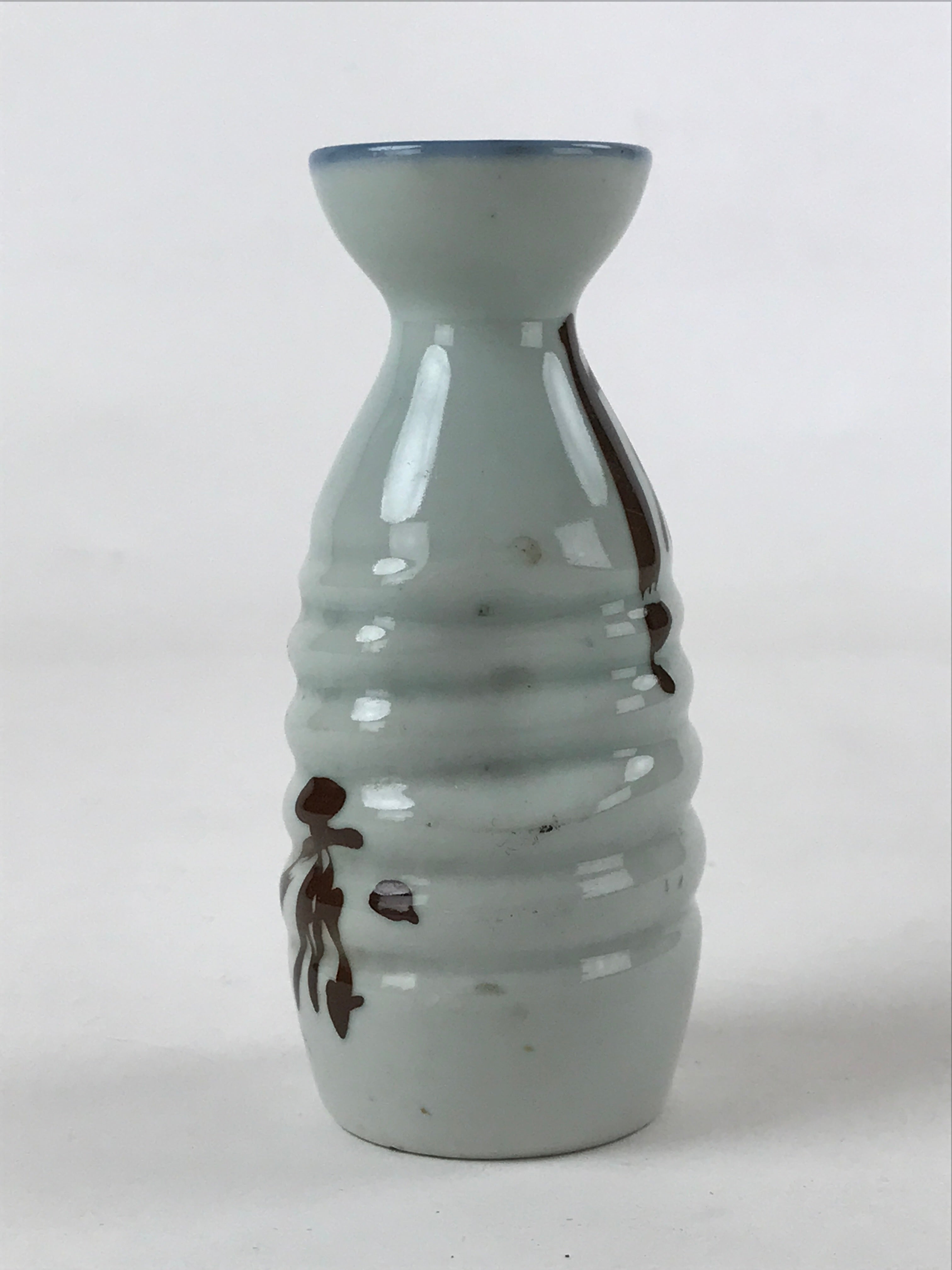 Japanese Ceramic Sake Bottle Tokkuri Ichigo Vtg Gray Brown Ideograms TS569