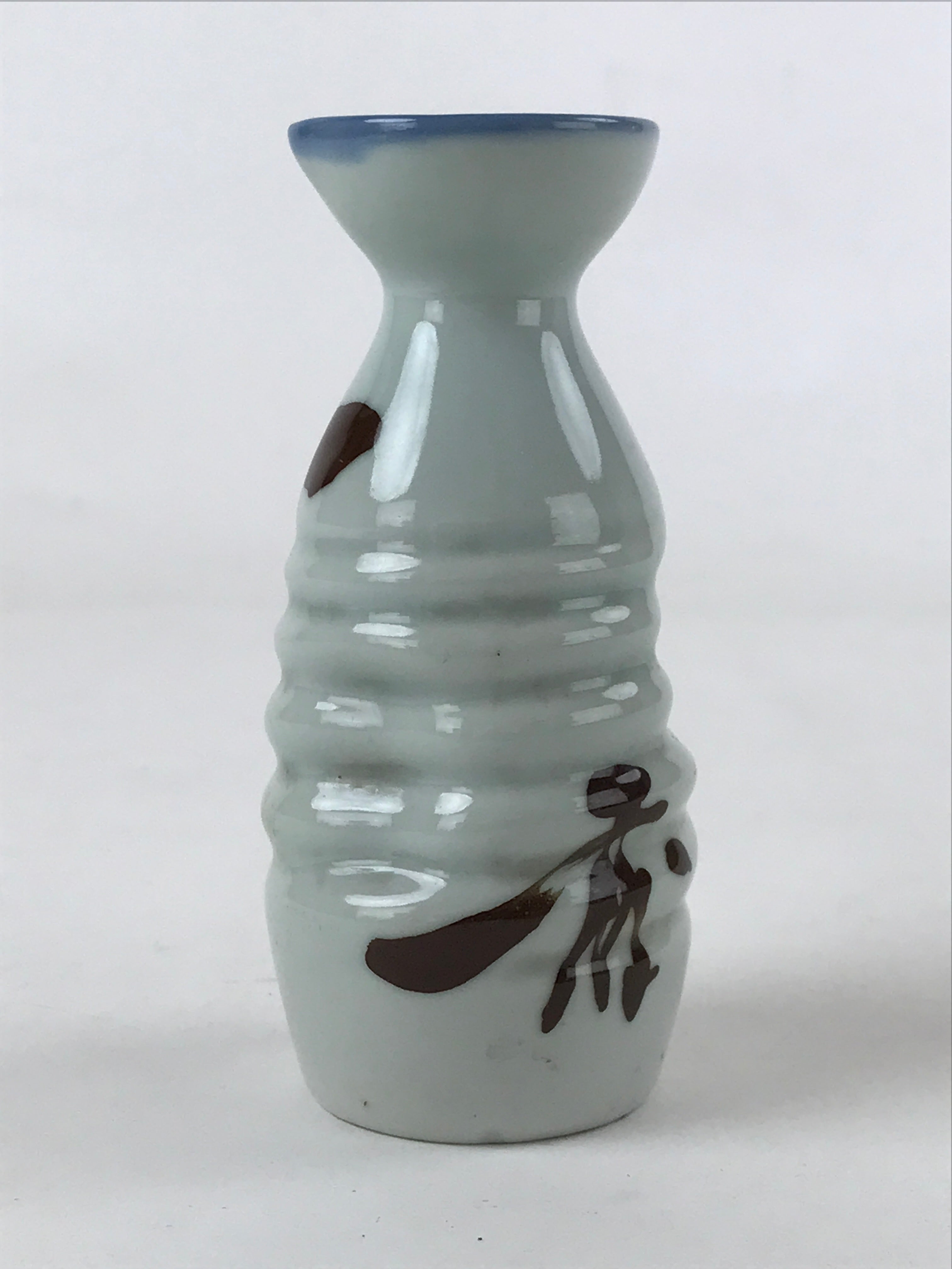 Japanese Ceramic Sake Bottle Tokkuri Ichigo Vtg Gray Brown Ideograms TS569