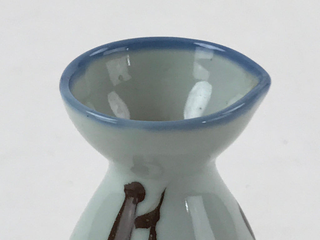 Japanese Ceramic Sake Bottle Tokkuri Ichigo Vtg Gray Brown Ideograms TS569